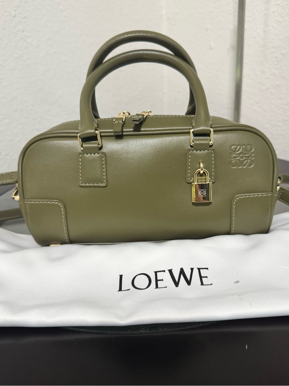Olive Green Leather mini bag with Gold Hardware